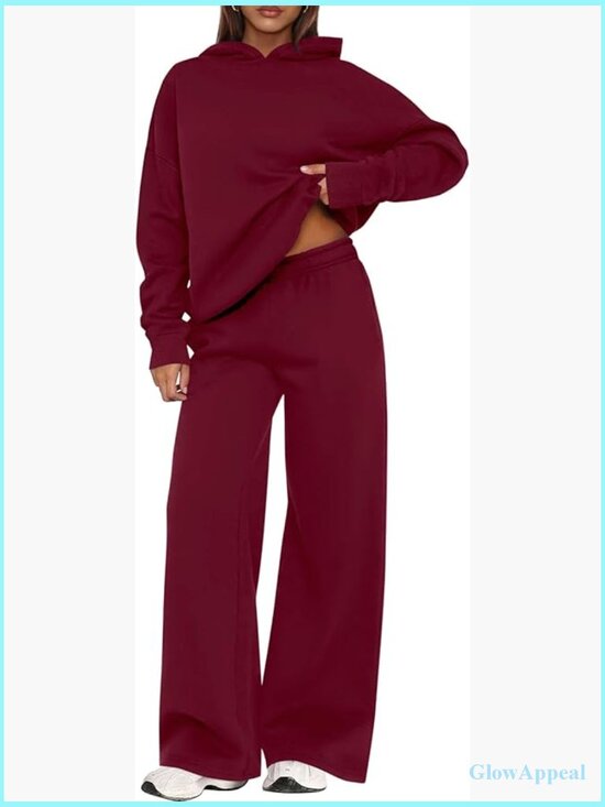 Pants - Women's 2 Piece Sweatsuit Set Hoodie and Wide Leg Pants with Pockets